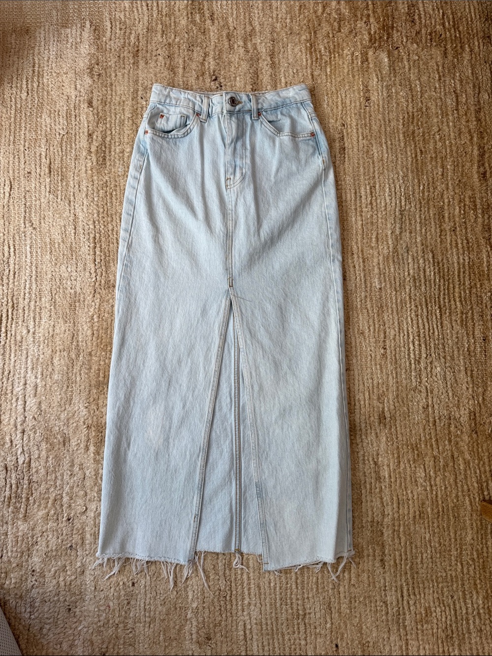 stradivarius Light Blue Denim Maxi Skirt with Front Slit